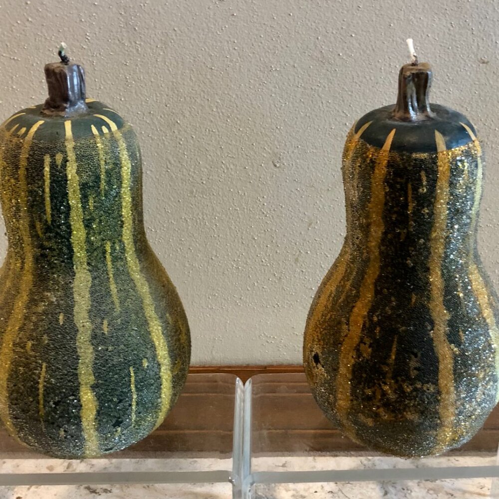 Pottery Barn Gourd Candles Sparkle Glitter New Bundle set of 2 LARGE - Picture 9 of 14
